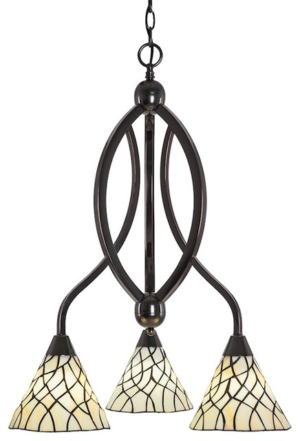 Toltec Bow 3-Light Chandelier, Black Copper, 7" Sandhill Tiffany