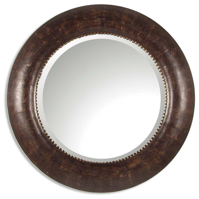Round Wall Mirrors round brown leather wall mirror, classic vanity dark - traditional Round Wall Mirrors round brown leather wall mirror, classic vanity dark - traditional