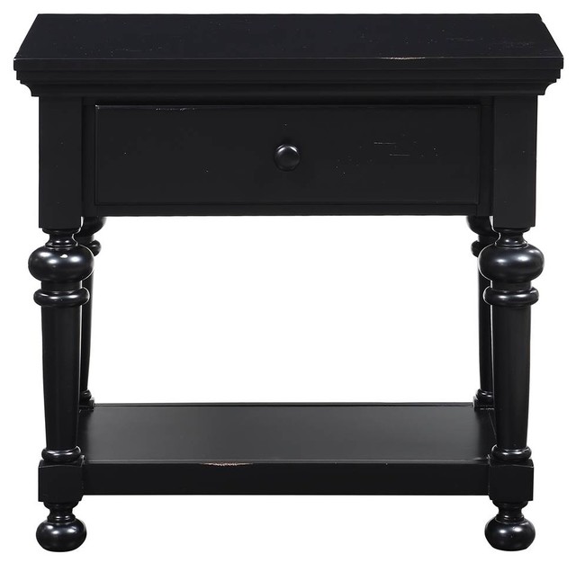 Nightstand, Antique Black Finish Traditional Nightstands And