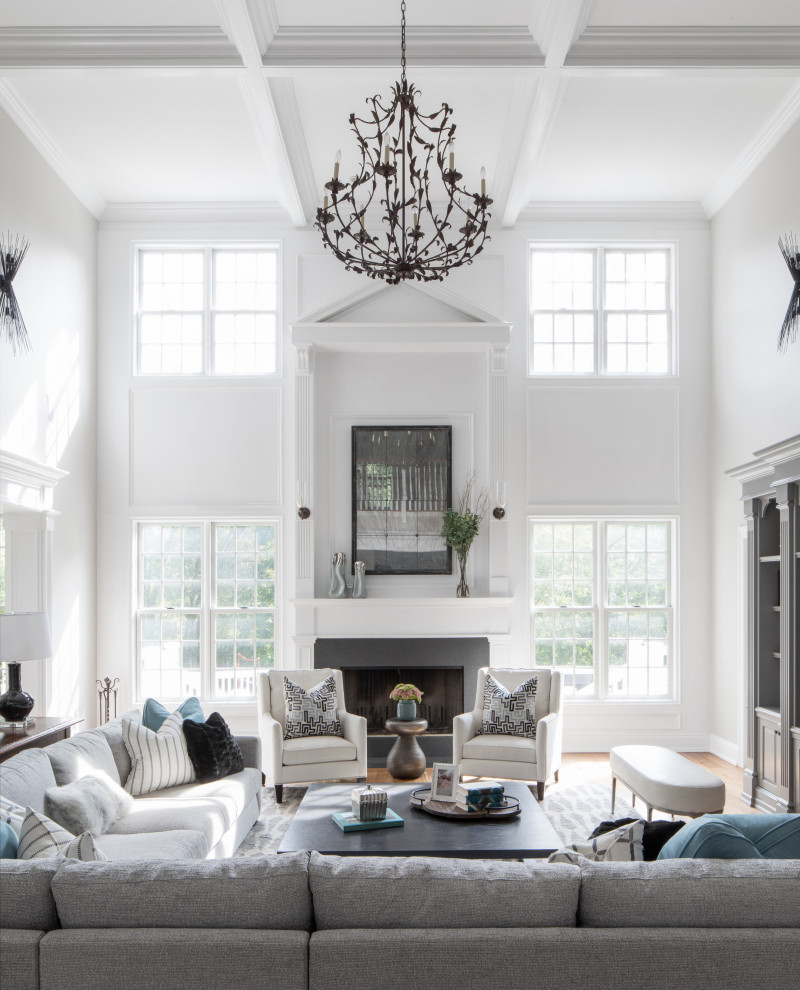 Design ideas for a transitional family room in New York.