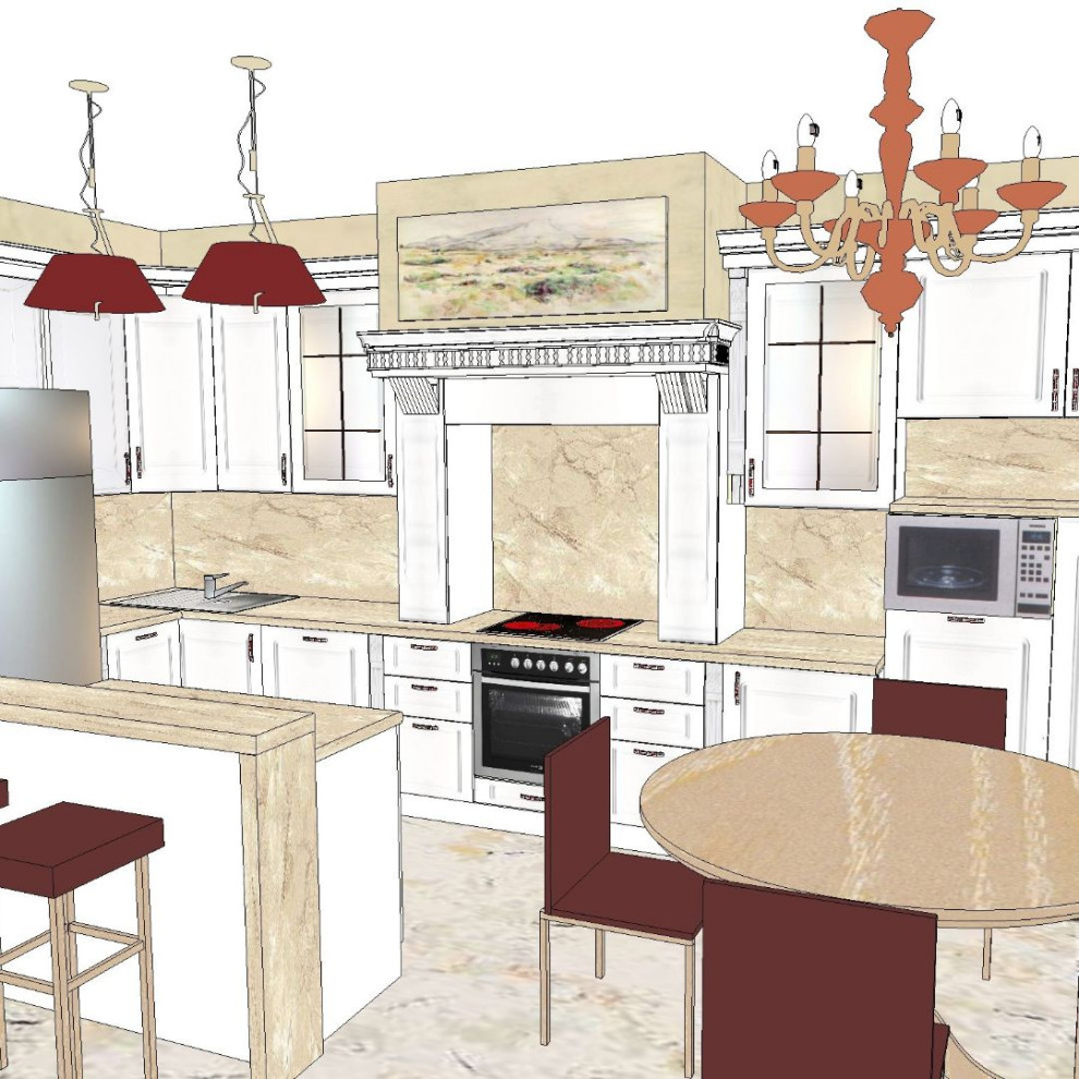 Белая кухня с "камином"