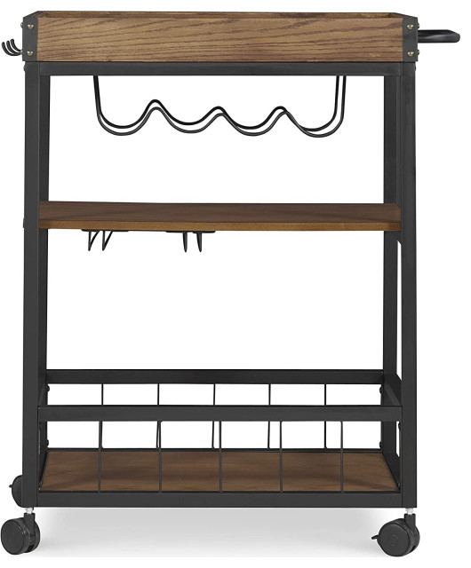 Industrial Kitchen Cart, Industrial Design With Shelves & Metal Wine