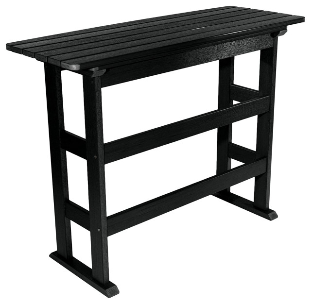 Patio Bar Height Table, Waterproof Plastic Frame & Slatted Top Beach