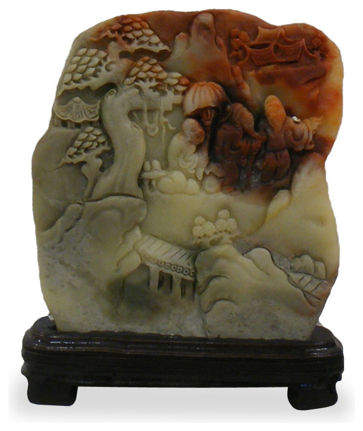 Hand Carved Jade Mountain Village Scenery