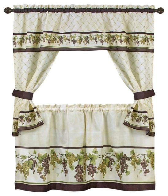 4 Piece Cottage Window Set Curtains Tiers And Ruffled Swag Tuscany Traditional Valances By Peach Couture Houzz 4 Piece Cottage Window Set Curtains, Tuscan Kitchen Curtains Valances