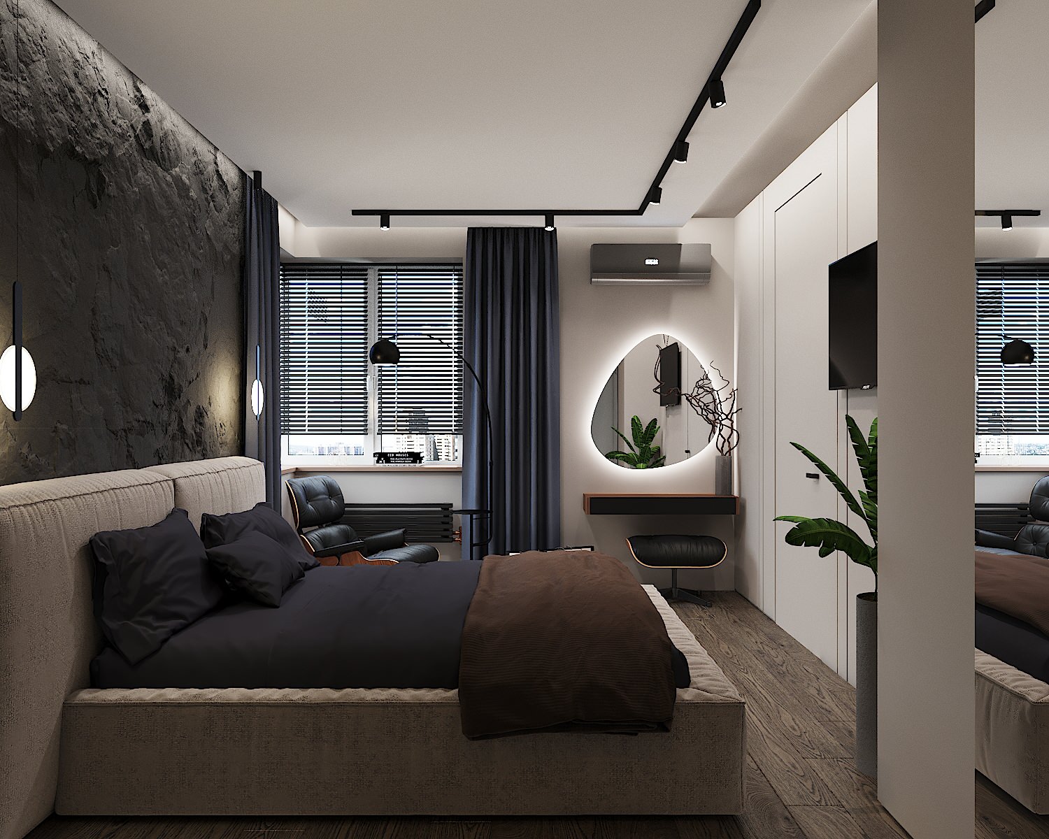 спальня в современном стиле со "скалой"