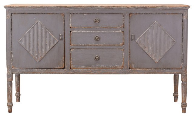 Lavanoux French Country 3 Drawer Distressed Grey Sideboard