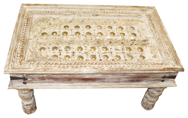 Consigned Antique Coffee Table Scandinavian White Tone Hand Crafted Rustic Door Consigned Antique Coffee Table Scandinavian White Tone Hand Crafted Rustic Door
