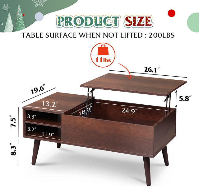 Lift Top Coffee Table with Storage, Hidden Compartment and Adjustable ...