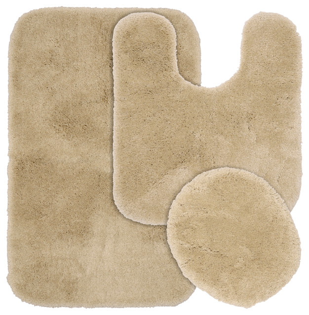 Finest Luxury Ultra Plush Washable Nylon Bathroom Three Piece Rug Set, Chocolate Transitional