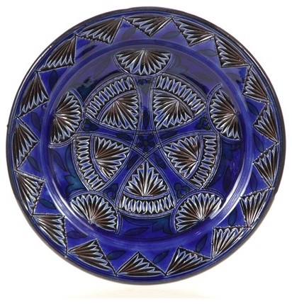 Cobalt Carved Decorative Plate, 11"
