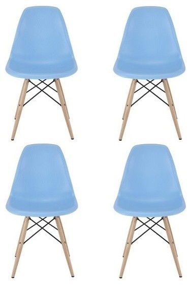 Light Blue Midcentury Modern Plastic Dining Chair, Set of 4