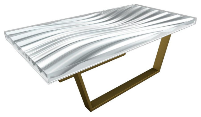 Modern Wave Coffee Table, White, Bronze Base