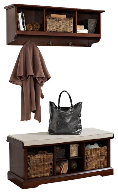 Coraline 2 Piece Entryway Bench And Shelf Set With Baskets