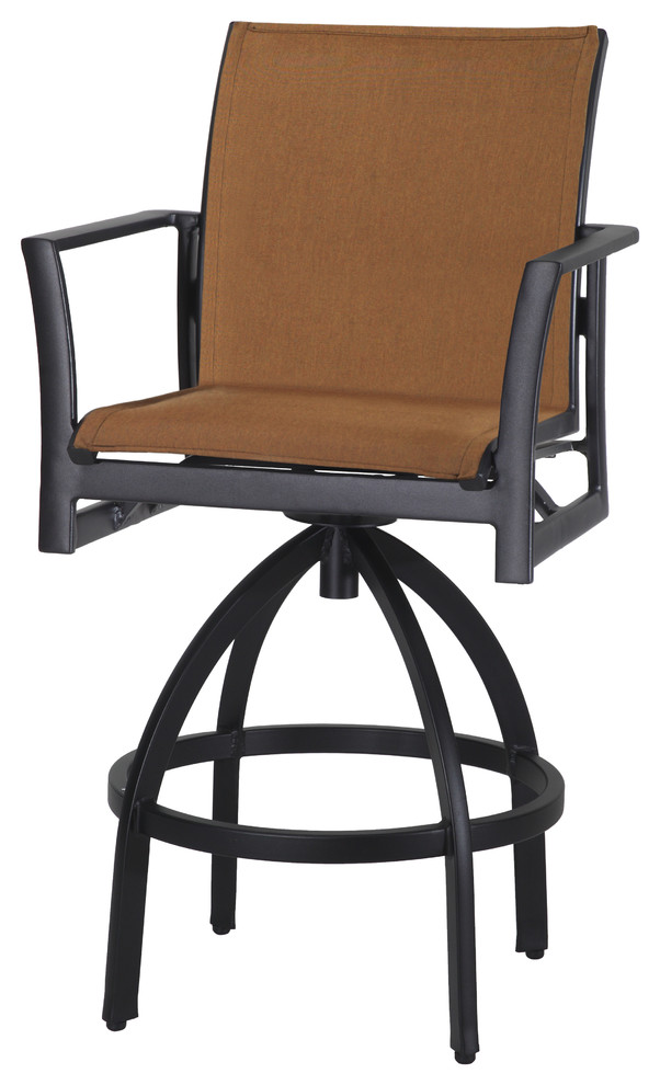 Echelon Padded Sling Swivel Bar Stools, Set of 2, Carbon, Cast Silver Transitional Outdoor