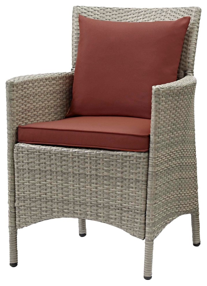 Modern Outdoor Side Dining Chair Armchair, Rattan Wicker, Dark Gray