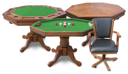 Blue Wave Dark Oak 3 in 1 Poker Table and 4 Chairs