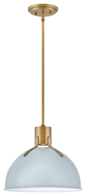 Hinkley Argo 14" Small LED Pendant Light, Lacquered Brass + Pale Blue shade