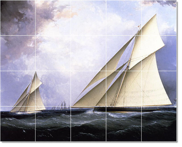 James Buttersworth Ship Boat Painting Ceramic Tile Mural 125, 60" Wide