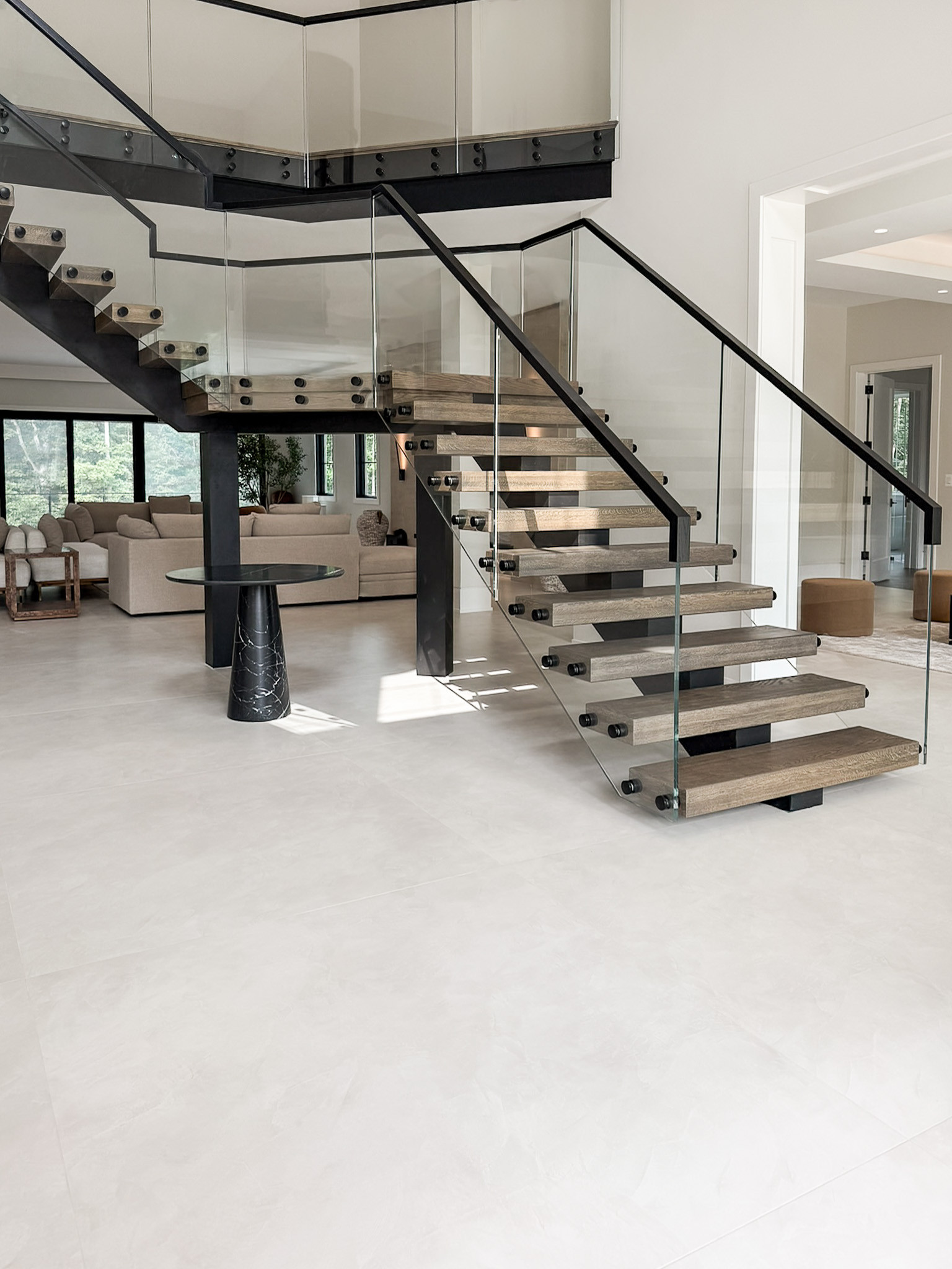 Project #159 | Modern Foyer Stair with Stand-off Glass Railing