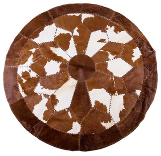 Southwestern Aydin Cowhide Patchwork Area Rug, Round, Hair-on-Hide ...