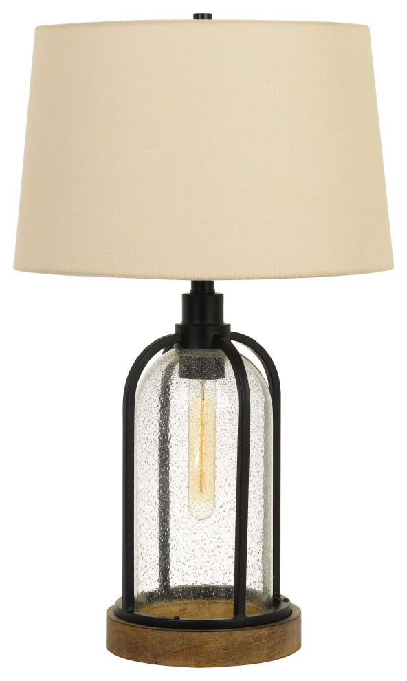 Metal and Pine Wood Table Lamp, Black - Industrial - Table Lamps - by ...