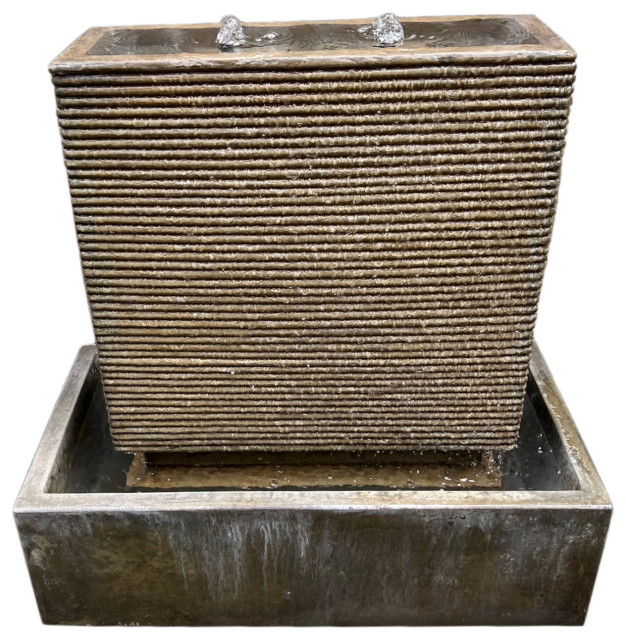 Cement Ripple Fountain Small Green Transitional Outdoor Fountains