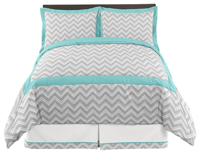 Zig Zag Turquoise and Gray 3-Piece Queen Bedding Set by Sweet Jojo Designs