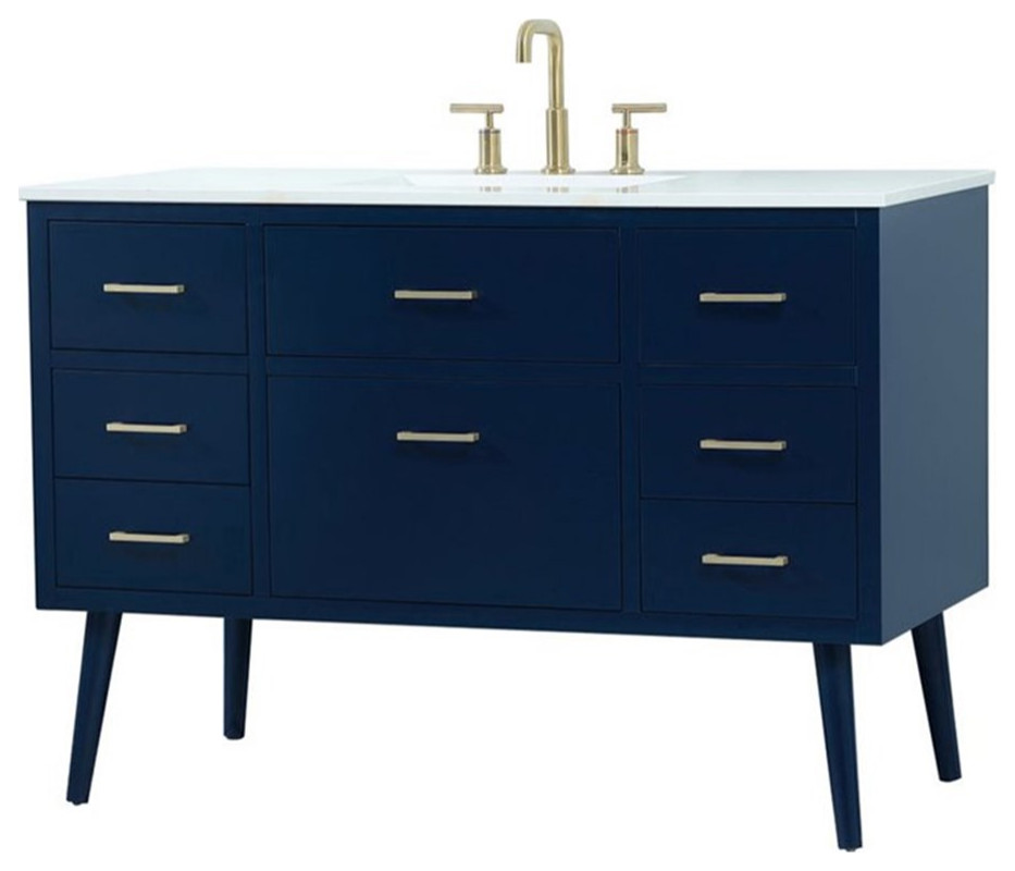 Elegant Decor Boise 48" Solid Wood and MDF Bathroom Vanity in Blue
