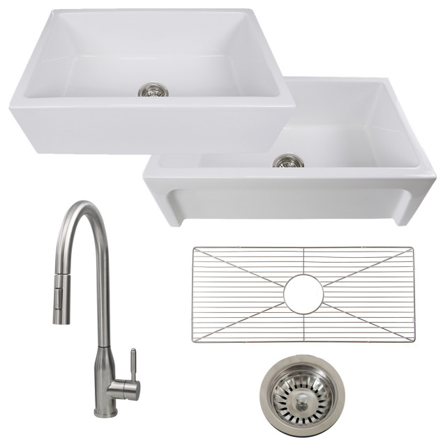 Nantucket Sinks Reversible 30 Farmhouse Sink With Grid Drain And Faucet Set Contemporary Kitchen Sinks By Nantucket Sinks Houzz