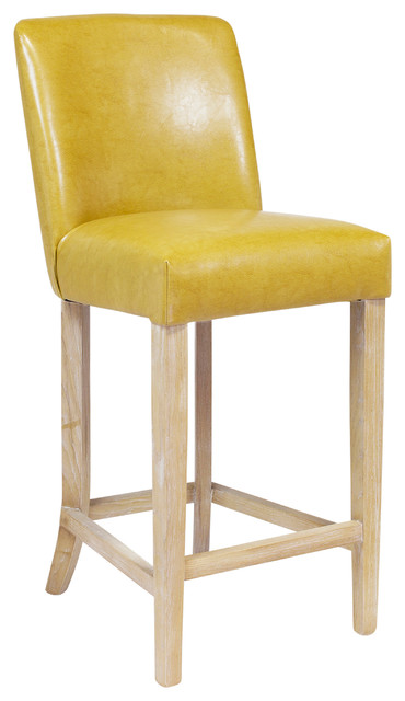 Duval Counter Stool, Yellow Leather - Modern - Bar Stools And Counter Stools - by The Khazana 