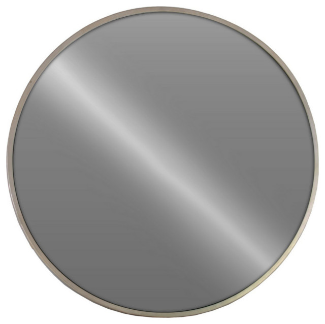 36" Contemporary Round Metal Wall Mirror, Silver Contemporary Wall