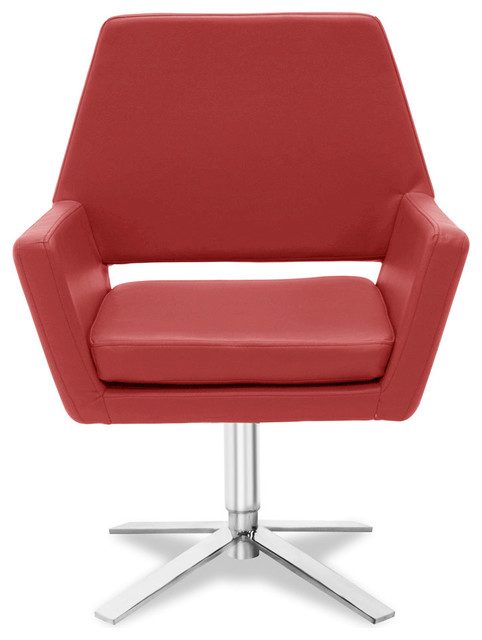 Modern Lyst Swivel Occasional Chair Soft Red Leatherette Upholstery Chrome Legs