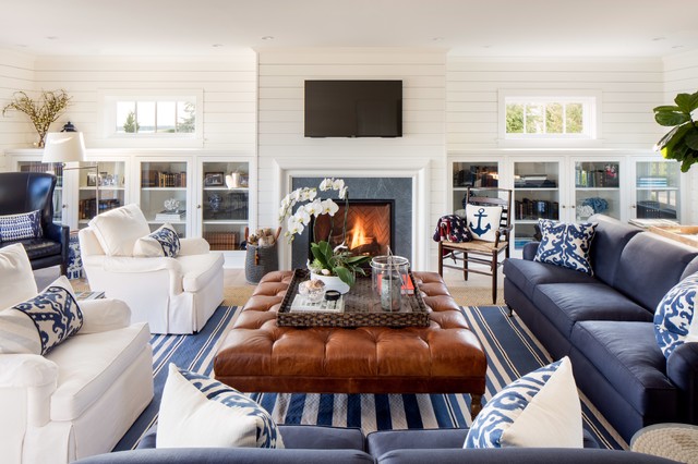 Southampton Beach House Beach Style Family Room New