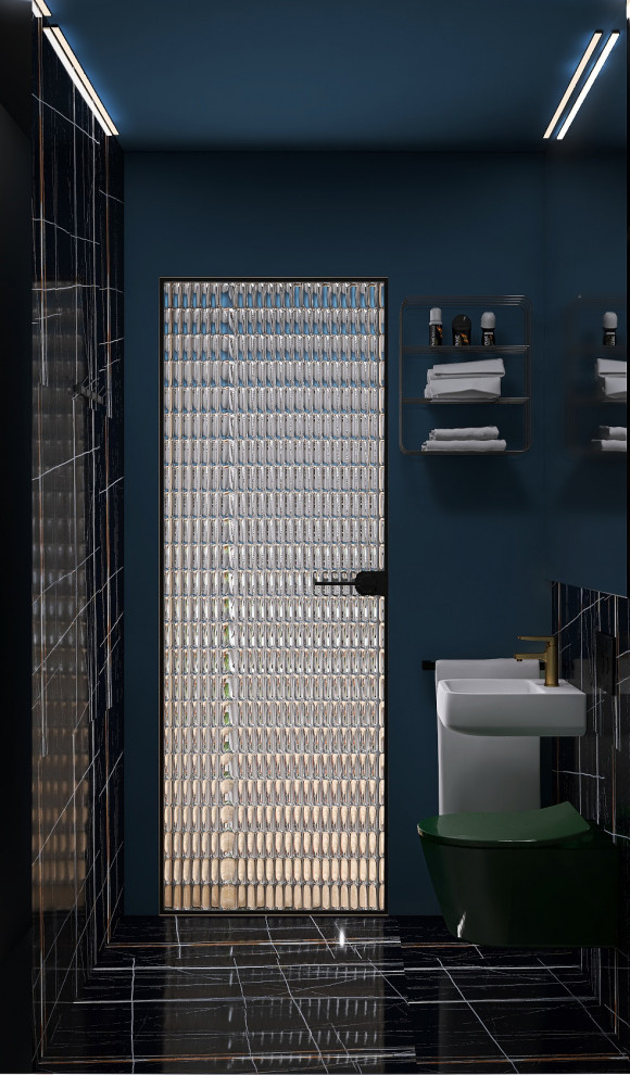 Дизайн спальни, совмещенной с санузлом, для молодого человека