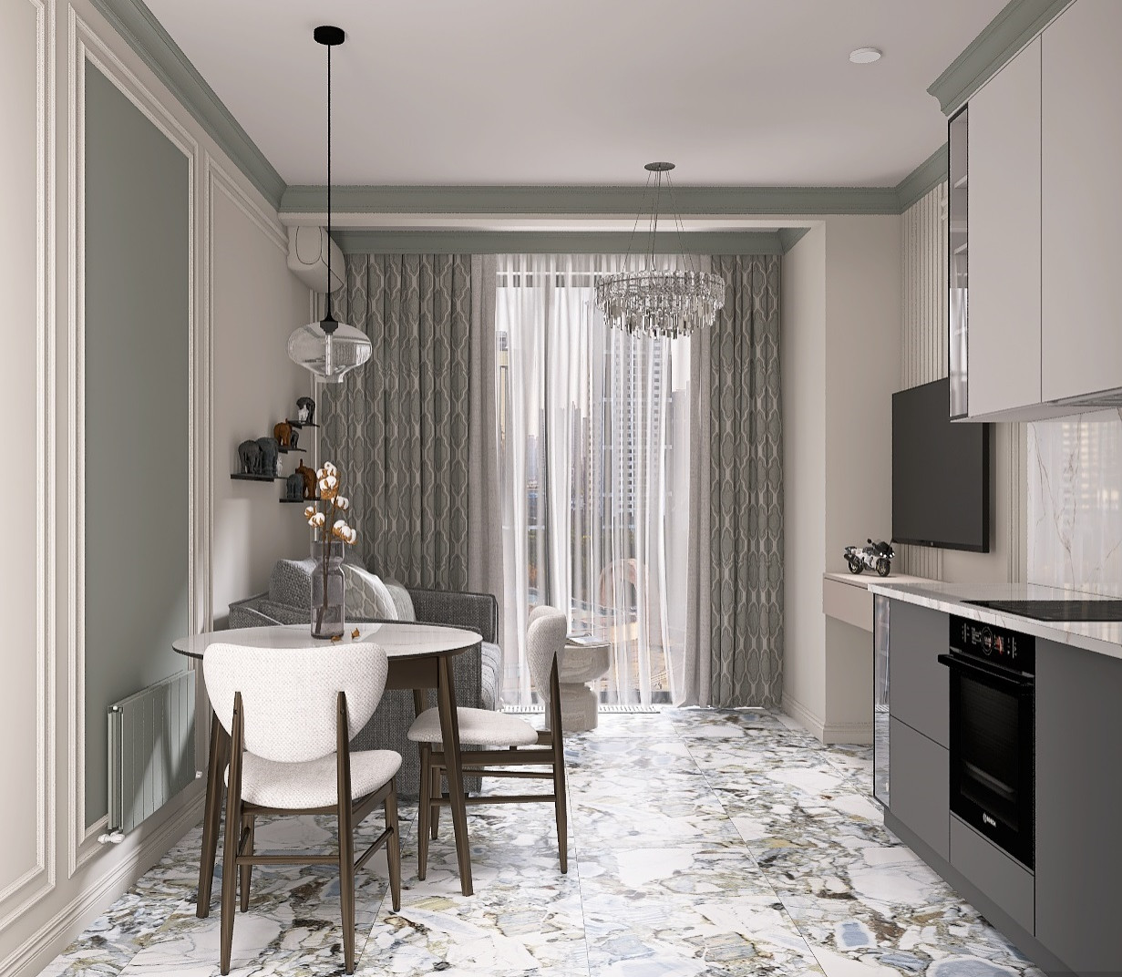 Однокомнатная квартира в современном стиле с элементами неоклассики