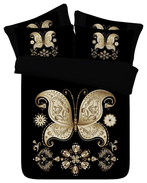 3D White and Black Spectacular Butterfly, 4-Piece Duvet Cover Set, Queen