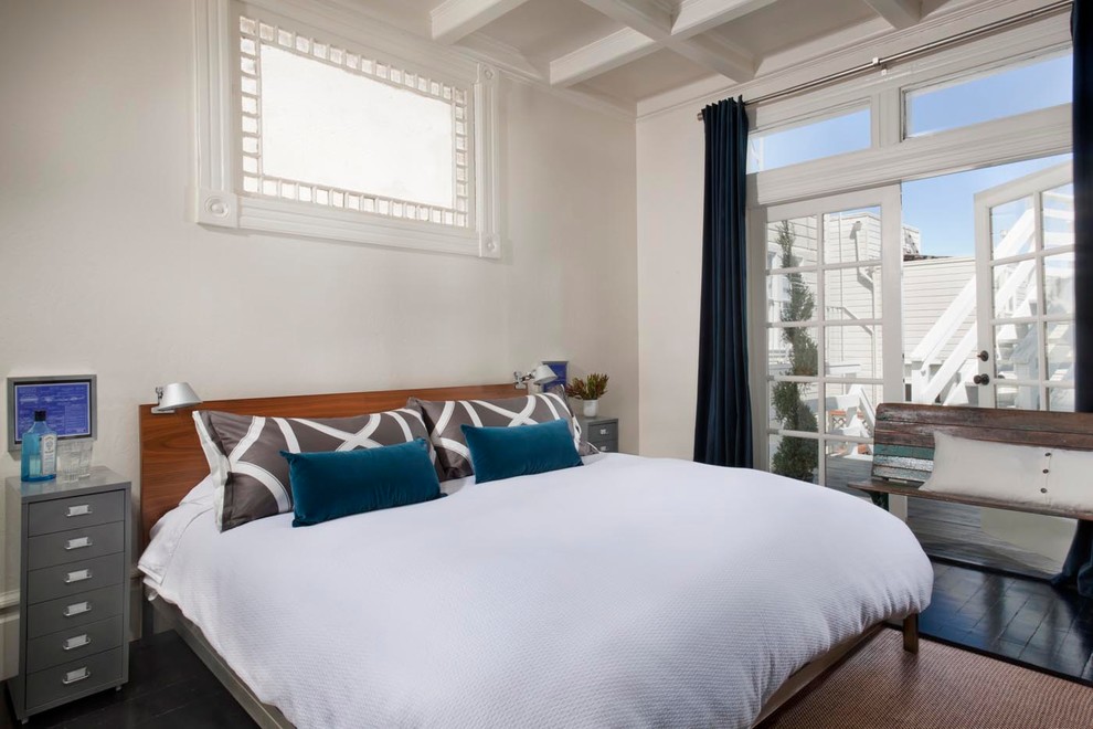 Design ideas for a transitional bedroom in San Francisco with beige walls.