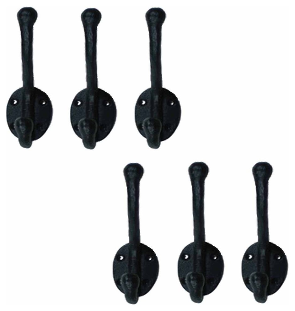 6 Wrought Iron Double Hook Black for Coats Towels Robes |