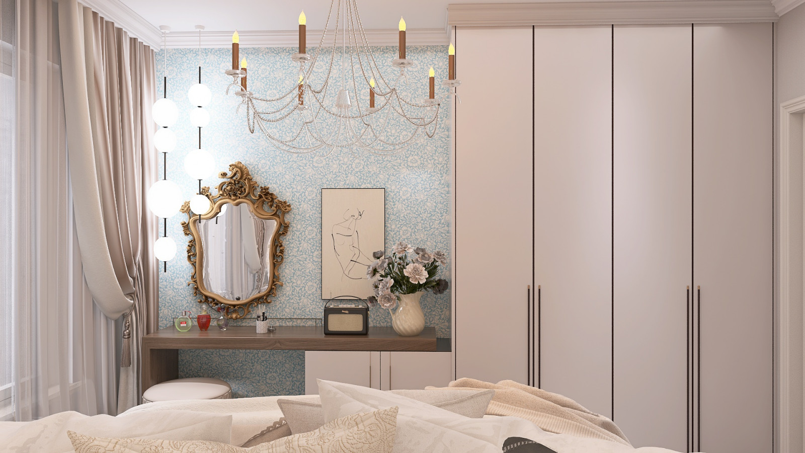 Воздушная спальня с оттенком классики