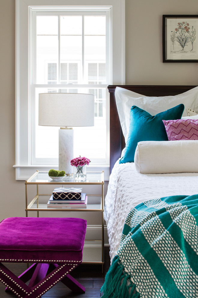 Inspiration for a small transitional master dark wood floor bedroom remodel in Atlanta with gray walls and no fireplace