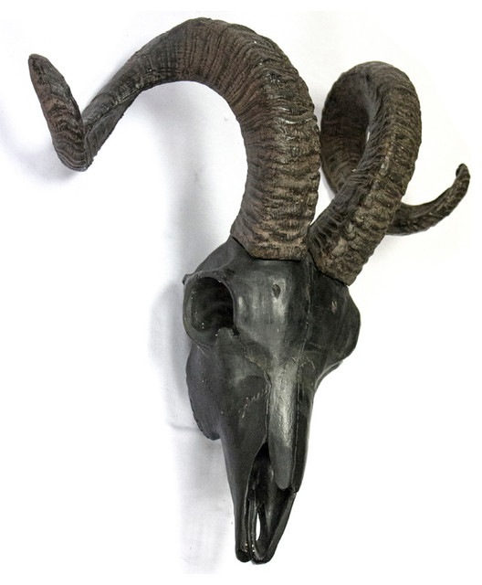 Ram Skull Wall Decor, Black/Brown Rustic Wall Sculptures by