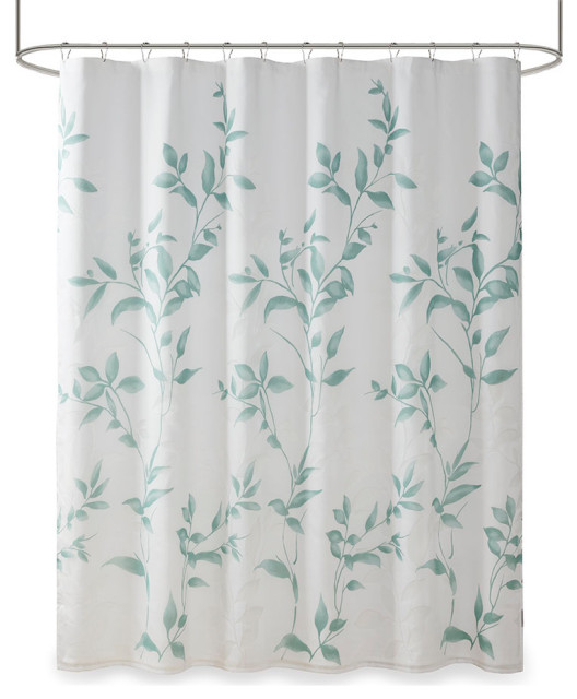 Madison Park Cecily Devore Botanical Shower Curtain With Liner, Seafoam Blue