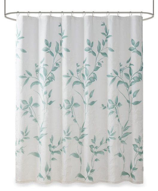 Madison Park Cecily Devore Botanical Shower Curtain With Liner, Grey, 72x72" Contemporary