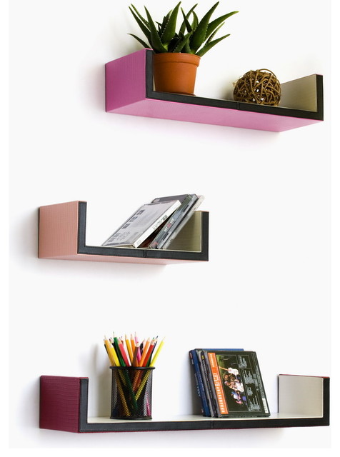 Fashion & Easy U-Shaped Leather Wall Shelf / Floating Shelf (Set of 3)