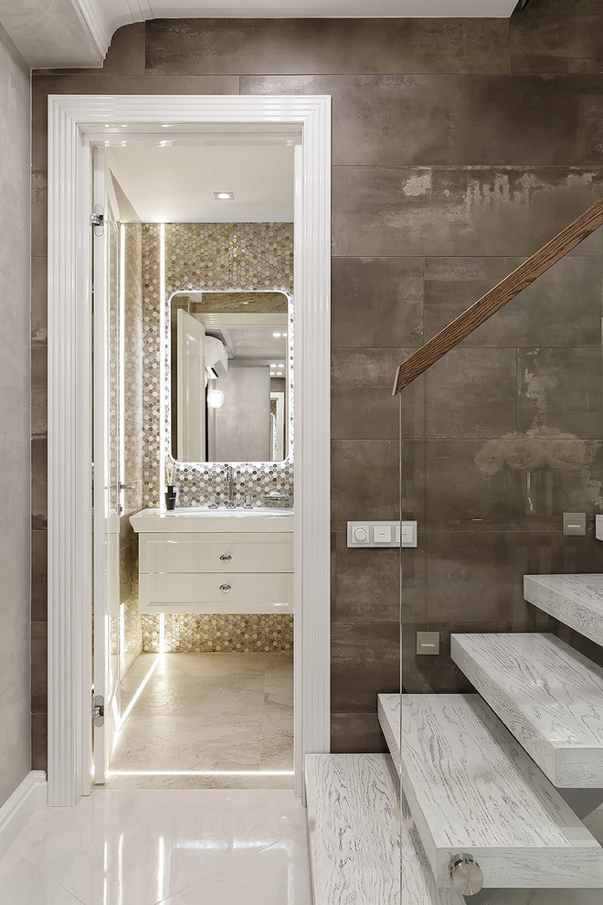 Интерьер двухуровневой квартиры с панорамными окнами, Санкт-Петербург