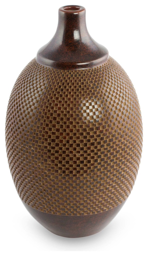 Novica Natural Geometry Ceramic Decorative Vase