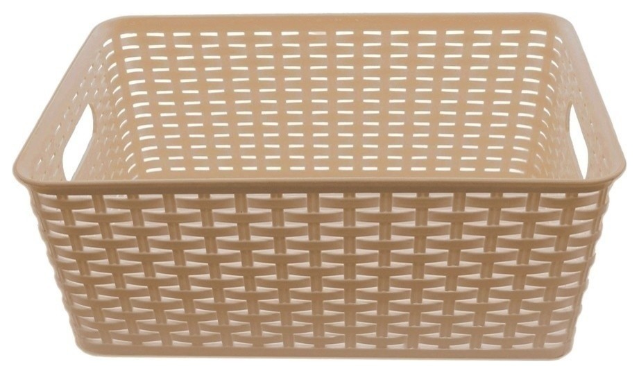 Plastic Rattan Wicker Effect Small Storage Filing Basket Desk Tray 8L Cream 