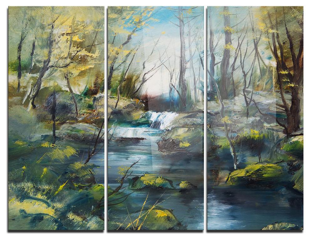 "Brook and Rocks Oil Painting" Painting Metal Wall Art, 3 Panels, 36"x28", 36"x28" 3 Panel