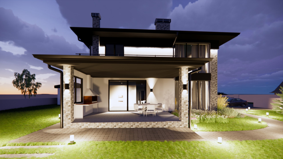 Двухэтажный дом с открытой террасой